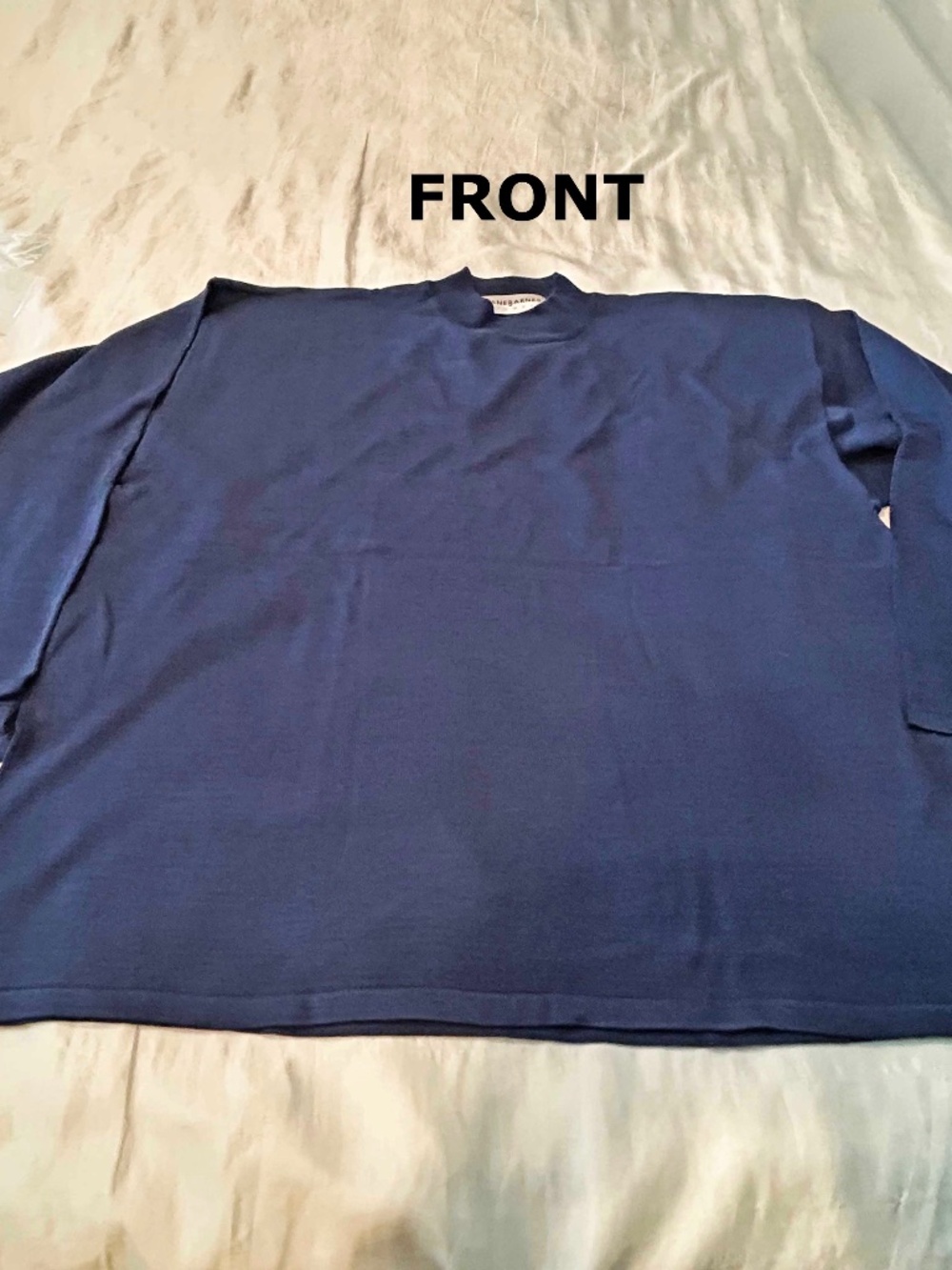 SWEATER, 100% SILK, MEDIUM BLUE, SIZE XXL, MOCK NECK, LONG SLEEVES, JHANE BARNES